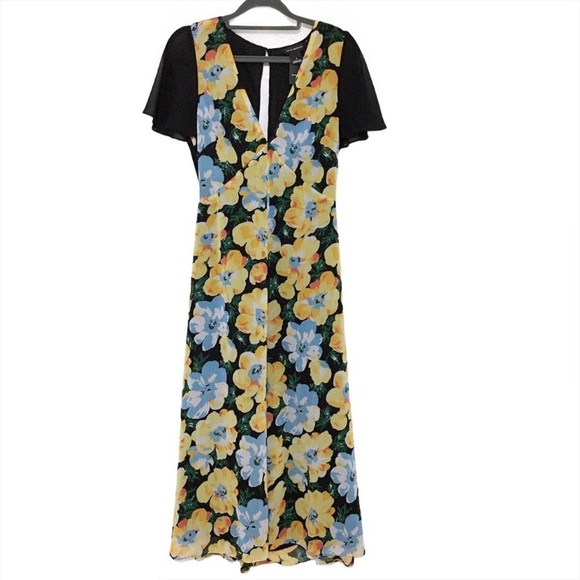 Club Monaco Coran Floral Flutter Sleeve Cutout Back Midi Dress Size 4 NWT - Picture 3 of 14